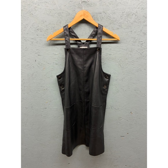 MNG Faux Leather Dress Girls Size 13-14‎ Black Cross Back Pocket Mini Jumper - Picture 1 of 8